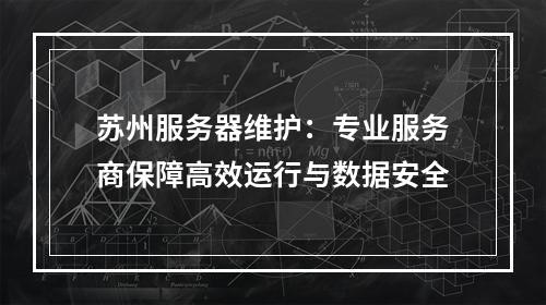 苏州服务器维护：专业服务商保障高效运行与数据安全