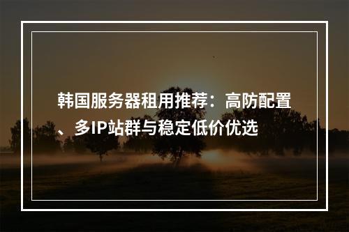 韩国服务器租用推荐：高防配置、多IP站群与稳定低价优选