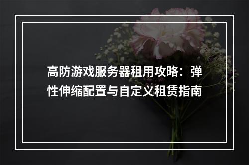 高防游戏服务器租用攻略：弹性伸缩配置与自定义租赁指南