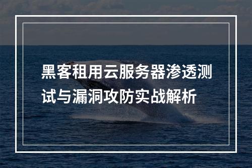 黑客租用云服务器渗透测试与漏洞攻防实战解析
