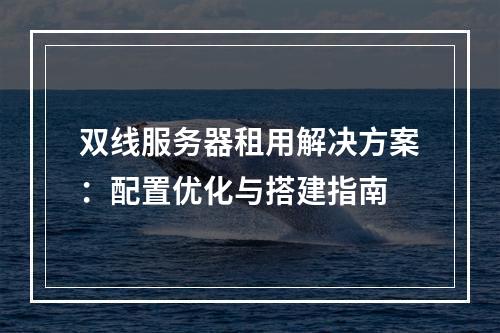 双线服务器租用解决方案：配置优化与搭建指南