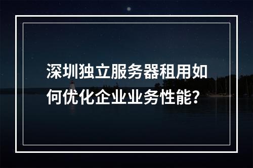 深圳独立服务器租用如何优化企业业务性能？