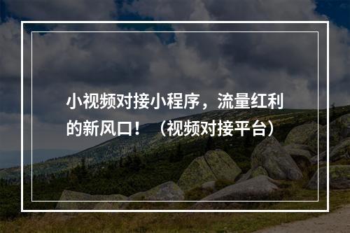 小视频对接小程序,流量红利的新风口!(视频对接平台)