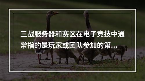 三战服务器和赛区在电子竞技中通常指的是玩家或团队参加的第三场重要比赛,以及他们所属的特定地区或国家的比赛区域。以下是针对这个主题的一个疑问句标题,,什么是三战服