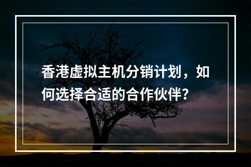 香港虚拟主机分销计划,如何选择合适的合作伙伴?