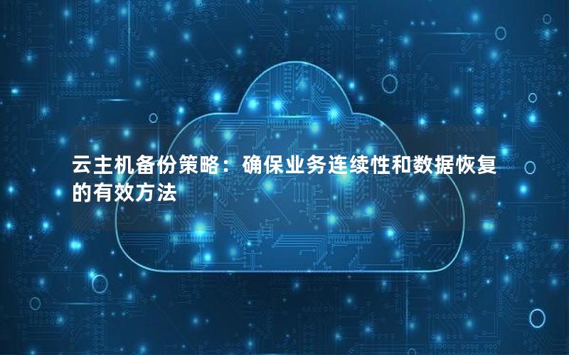 云主机备份策略：确保业务连续性和数据恢复的有效方法