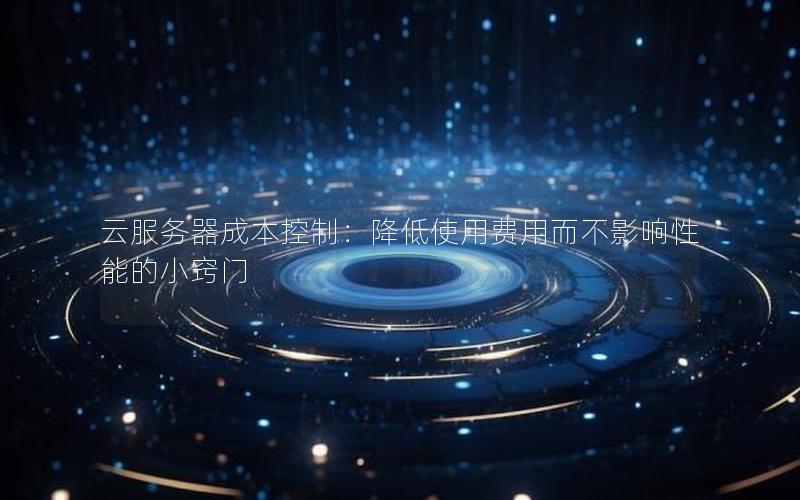 云服务器成本控制：降低使用费用而不影响性能的小窍门