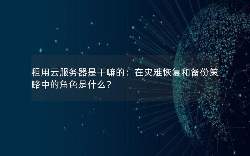 租用云服务器是干嘛的：在灾难恢复和备份策略中的角色是什么？