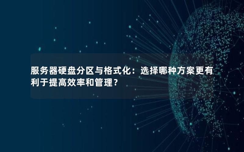服务器硬盘分区与格式化：选择哪种方案更有利于提高效率和管理？
