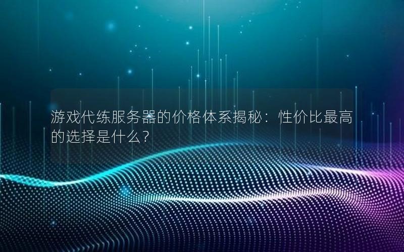 游戏代练服务器的价格体系揭秘：性价比最高的选择是什么？