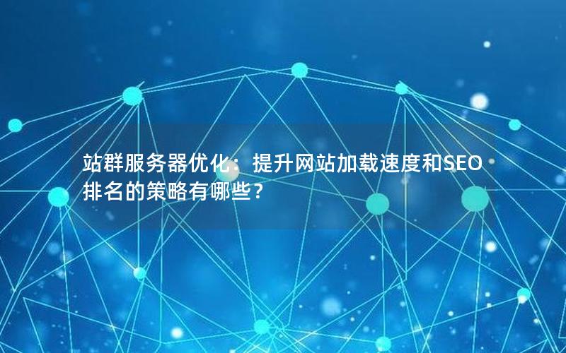 站群服务器优化：提升网站加载速度和SEO排名的策略有哪些？