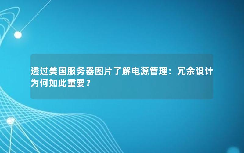 透过美国服务器图片了解电源管理：冗余设计为何如此重要？