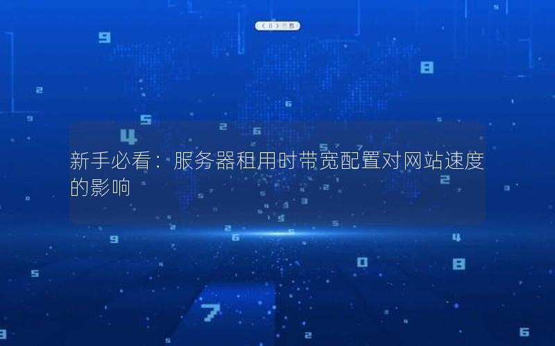 新手必看：服务器租用时带宽配置对网站速度的影响