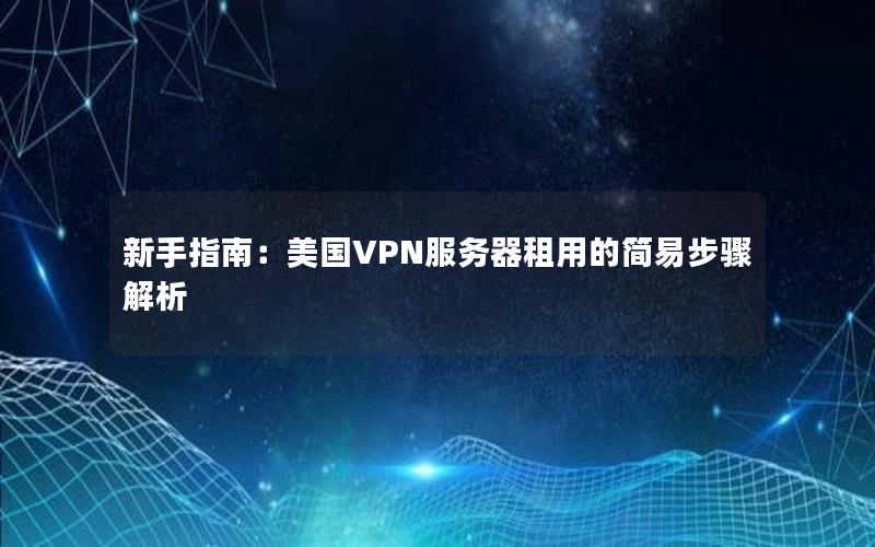 新手指南：美国VPN服务器租用的简易步骤解析