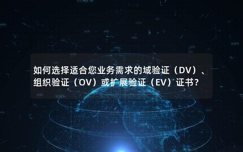 如何选择适合您业务需求的域验证（DV）、组织验证（OV）或扩展验证（EV）证书？