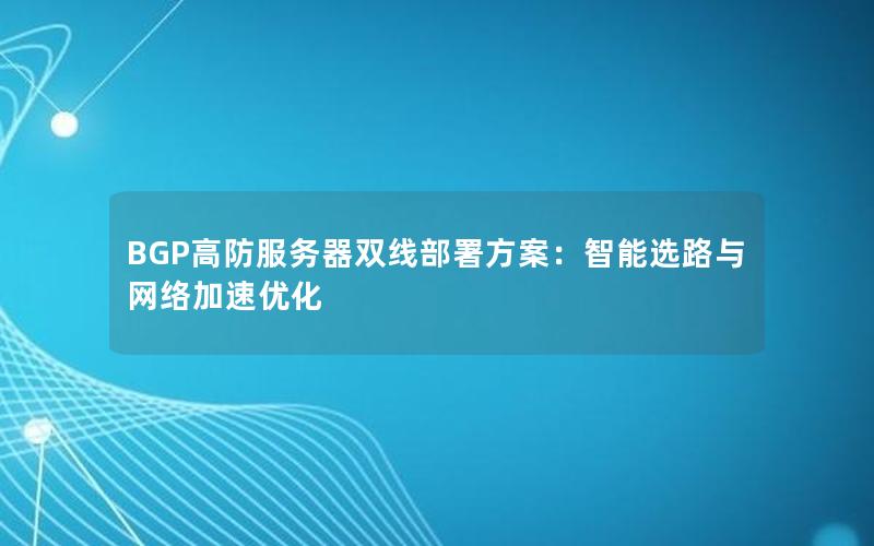 BGP高防服务器双线部署方案：智能选路与网络加速优化