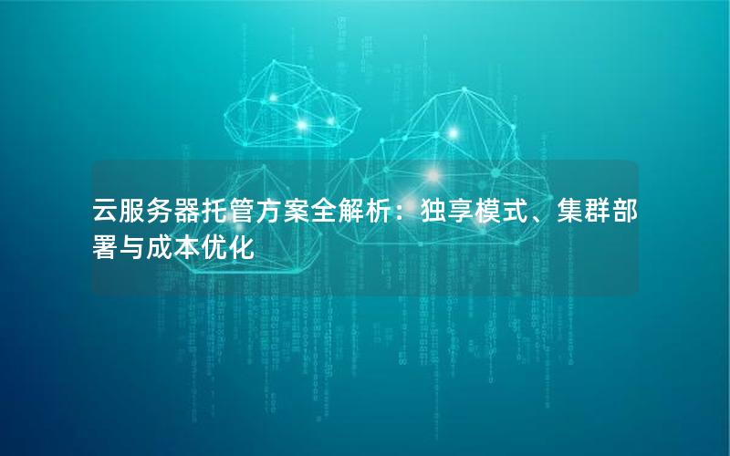 云服务器托管方案全解析：独享模式、集群部署与成本优化