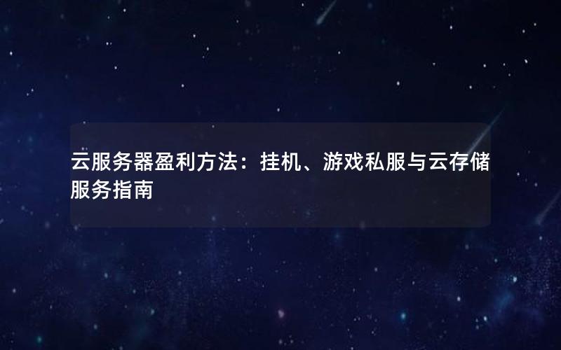 云服务器盈利方法：挂机、游戏私服与云存储服务指南