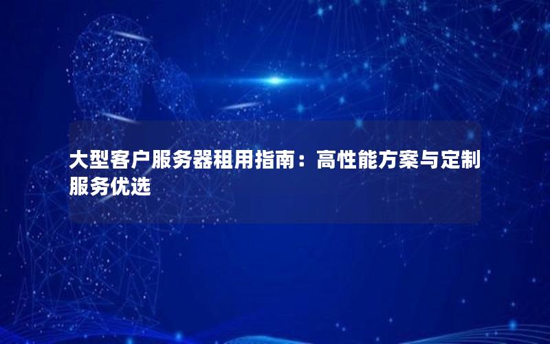 大型客户服务器租用指南：高性能方案与定制服务优选