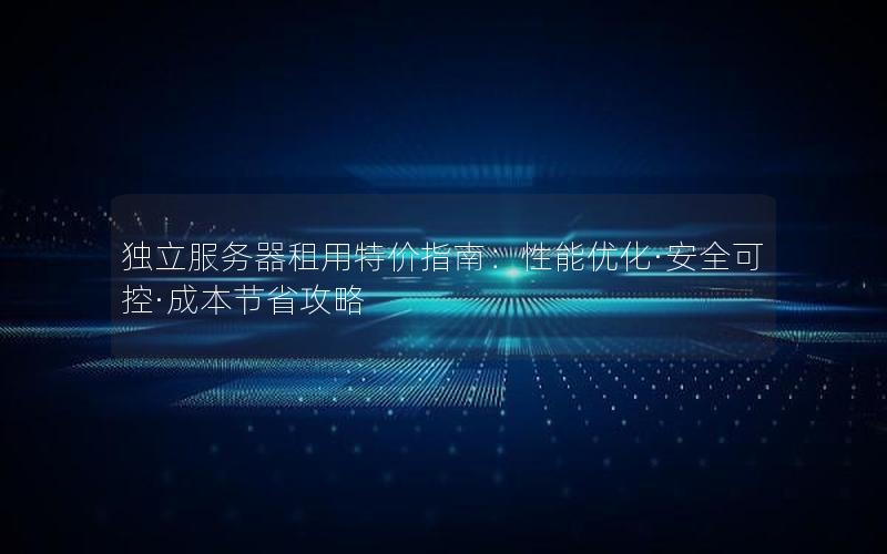 独立服务器租用特价指南：性能优化·安全可控·成本节省攻略