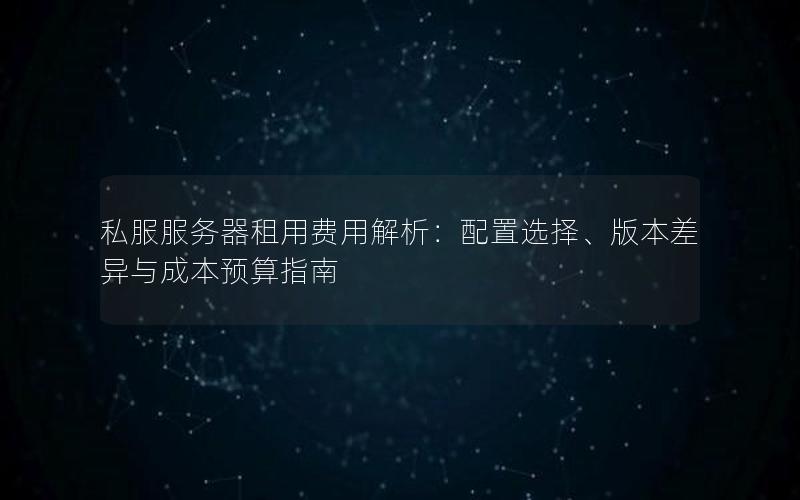 私服服务器租用费用解析：配置选择、版本差异与成本预算指南