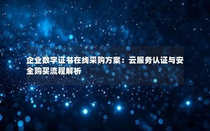 企业数字证书在线采购方案：云服务认证与安全购买流程解析