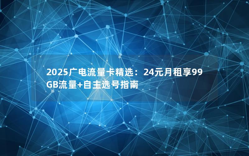2025广电流量卡精选：24元月租享99GB流量+自主选号指南