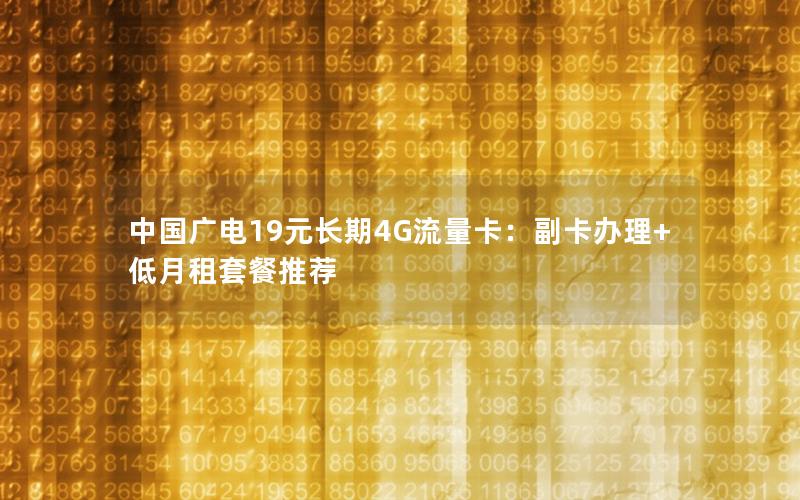 中国广电19元长期4G流量卡：副卡办理+低月租套餐推荐