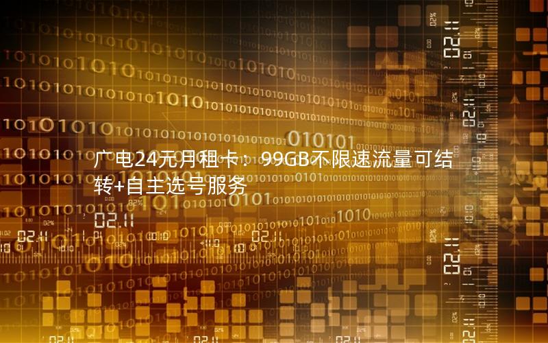 广电24元月租卡：99GB不限速流量可结转+自主选号服务