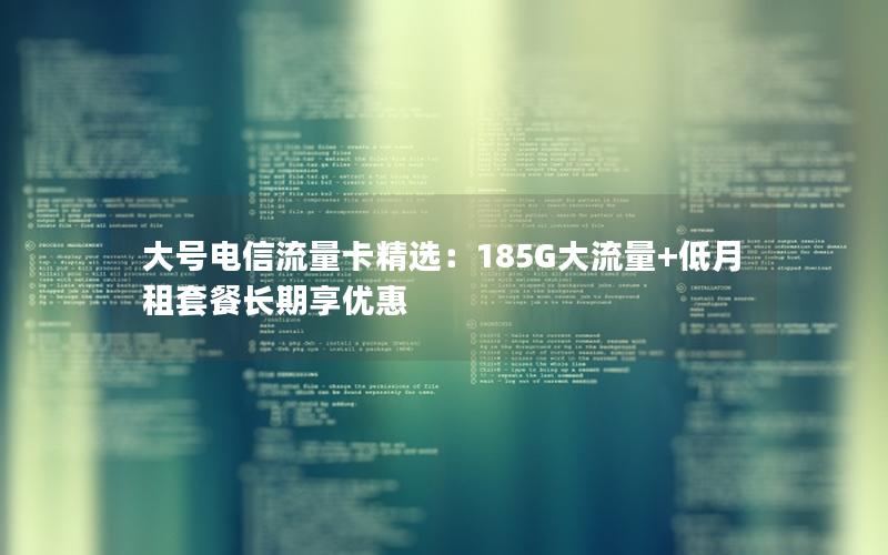 大号电信流量卡精选：185G大流量+低月租套餐长期享优惠