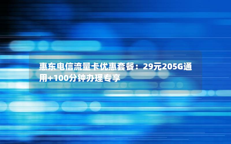 惠东电信流量卡优惠套餐：29元205G通用+100分钟办理专享