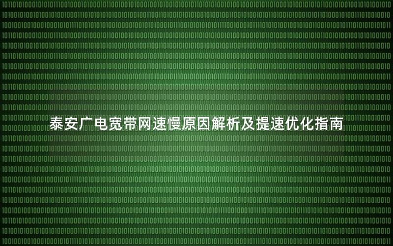 泰安广电宽带网速慢原因解析及提速优化指南