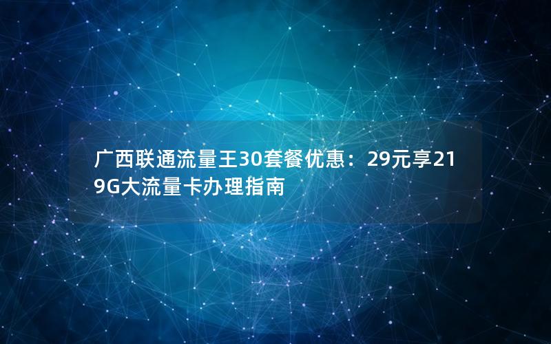 广西联通流量王30套餐优惠：29元享219G大流量卡办理指南