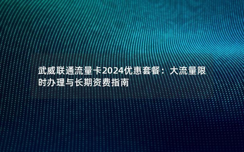 武威联通流量卡2024优惠套餐：大流量限时办理与长期资费指南