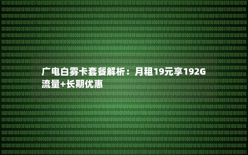 广电白雾卡套餐解析：月租19元享192G流量+长期优惠
