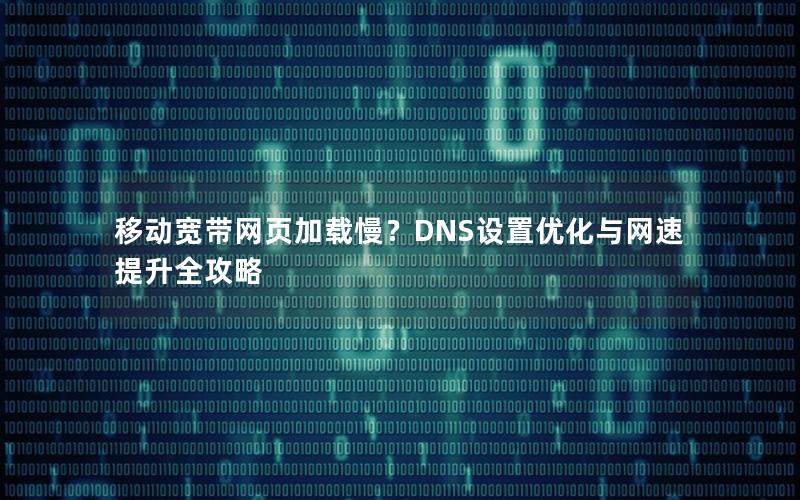 移动宽带网页加载慢？DNS设置优化与网速提升全攻略