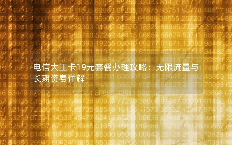 电信大王卡19元套餐办理攻略：无限流量与长期资费详解