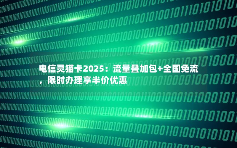 电信灵猫卡2025：流量叠加包+全国免流，限时办理享半价优惠