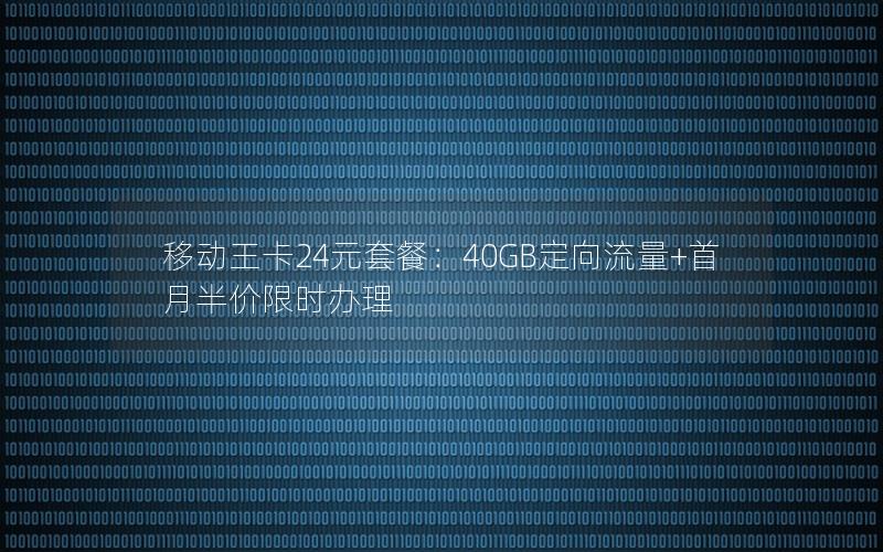 移动王卡24元套餐：40GB定向流量+首月半价限时办理