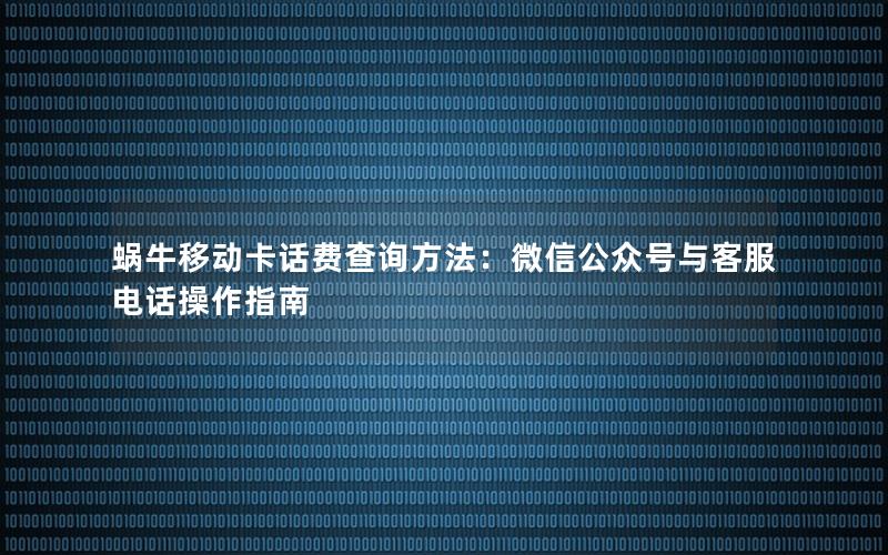 蜗牛移动卡话费查询方法：微信公众号与客服电话操作指南