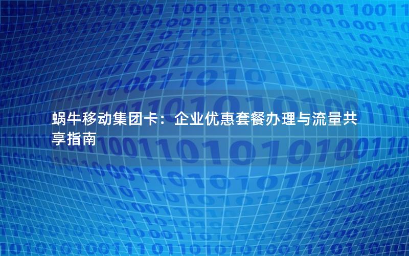 蜗牛移动集团卡：企业优惠套餐办理与流量共享指南