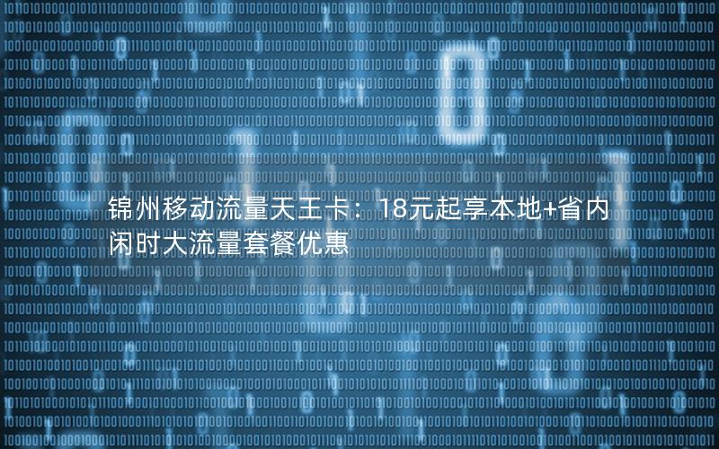 锦州移动流量天王卡：18元起享本地+省内闲时大流量套餐优惠