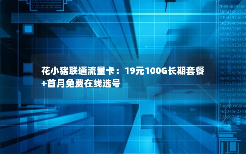 花小猪联通流量卡：19元100G长期套餐+首月免费在线选号