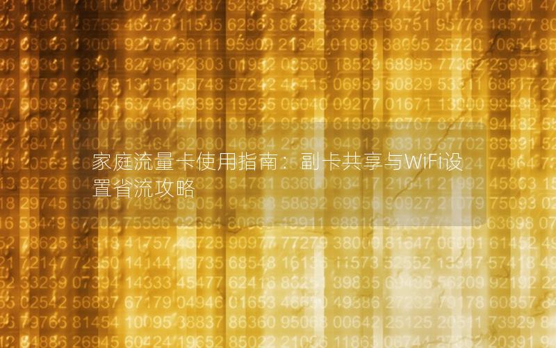 家庭流量卡使用指南：副卡共享与WiFi设置省流攻略