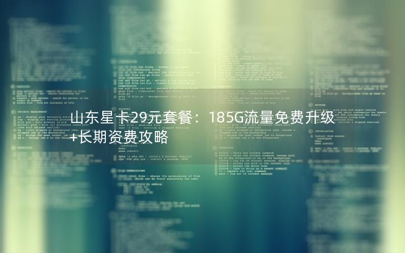 山东星卡29元套餐：185G流量免费升级+长期资费攻略