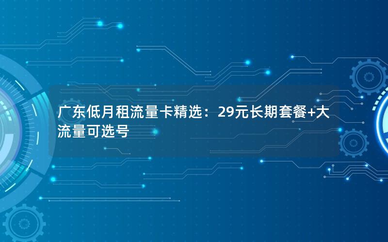 广东低月租流量卡精选：29元长期套餐+大流量可选号