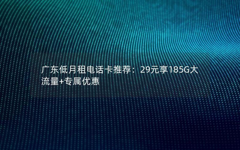 广东低月租电话卡推荐：29元享185G大流量+专属优惠