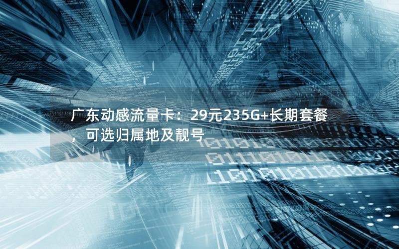 广东动感流量卡：29元235G+长期套餐，可选归属地及靓号