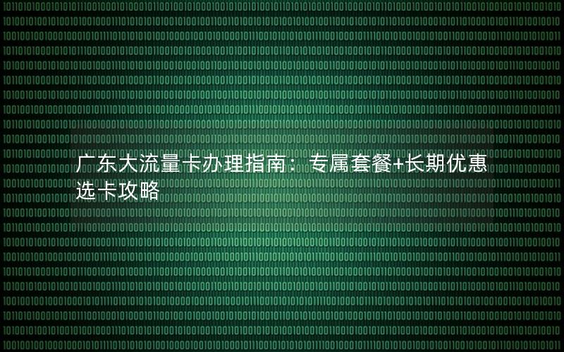 广东大流量卡办理指南：专属套餐+长期优惠选卡攻略