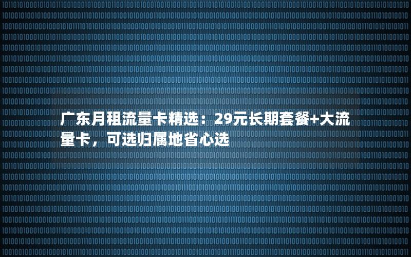 广东月租流量卡精选：29元长期套餐+大流量卡，可选归属地省心选